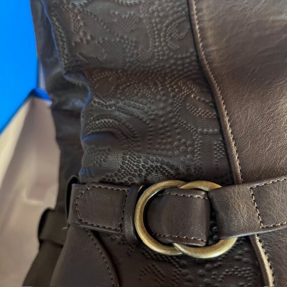 Easy Street Luella Plus Wide Calf Riding Boots Brown Embossed Knee-High Boots 7W - Picture 5 of 9